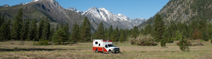 An ambulance parked in a scenic field off of Icicle Road in Leavenworth.