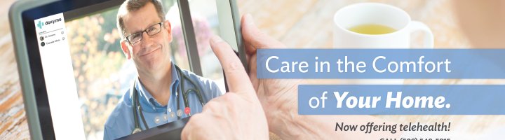 Dr. Jerome visits with a patient via video chat> 